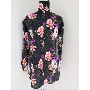 Aqua Blu Odilia Beach Shirt Floral Cotton Button Down Womens S Multi